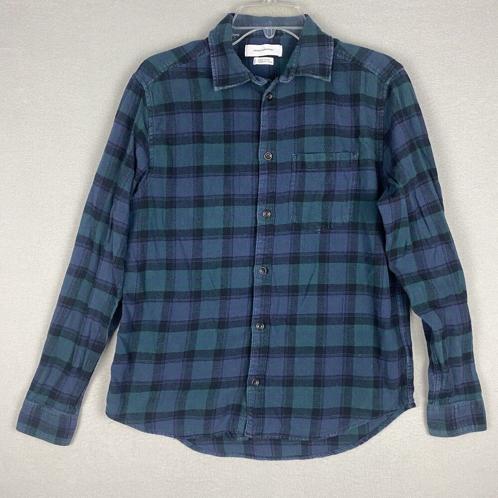 Urban Outfitters Blue Green Plaid Flannel Button Front Shirt Womens Size S